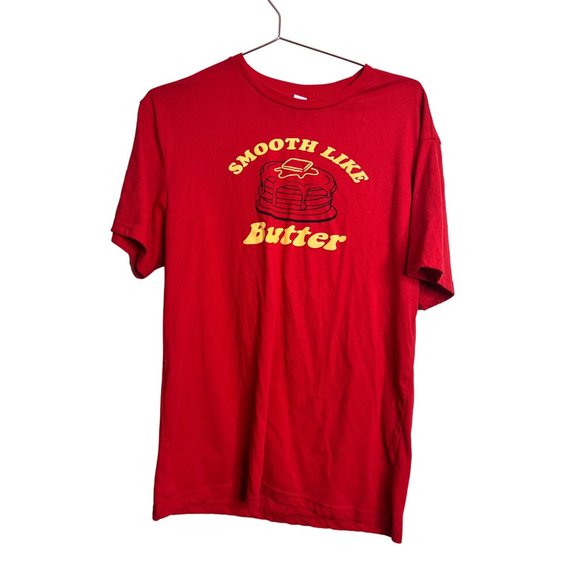 Smooth Like Butter Shirt Unisex Large Red Yellow Crewneck Short Sleeve Graphic - Picture 1 of 3